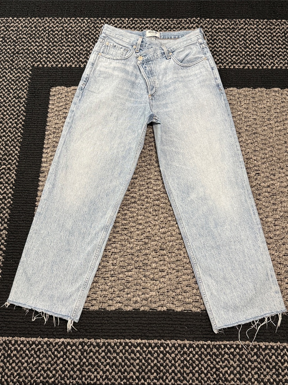 AGOLDE Criss Cross Upsized Jeans Women’s 26 High Rise Relaxed Straight Raw Hem